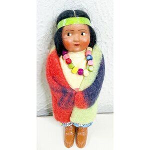 VTG Skookum 7" Art Native American Multicolor Wool Good Indian Doll GUC